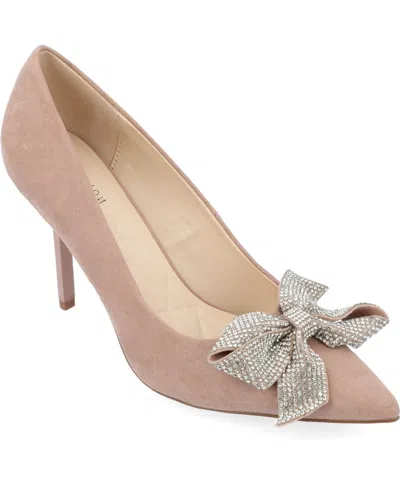 Journee Collection Women's Marcie Rhinestone Bow Pumps In Taupe