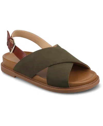 Journee Collection Women's Marinna Round Toe Flat Sandals In Olive