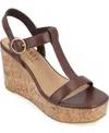 Journee Collection Womens Matildaa Buckle Platform Wedge Sandals In Brown