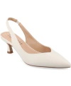 Journee Collection Women's Mikoa Wide Width Kitten Heel Sling Back Pointed Toe Pumps In Bone Faux Leather- Polyurethane,denim