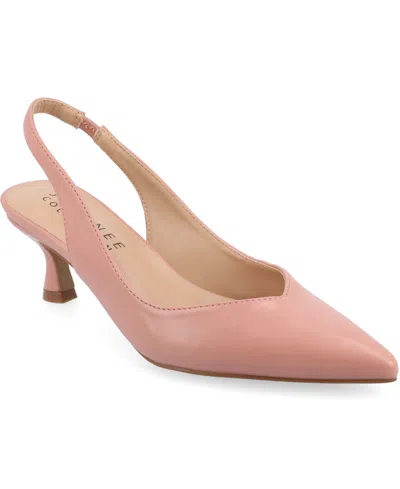 Journee Collection Women's Mikoa Slingback Pointed Toe Kitten Heels In Pink