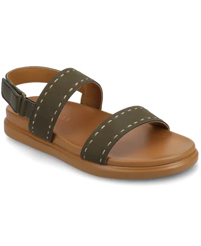 Journee Collection Women's Milie Double Band Footbed Flat Sandals In Olive