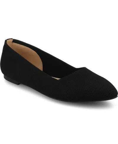 Journee Collection Minnah Knit Almond Toe Flat In Black
