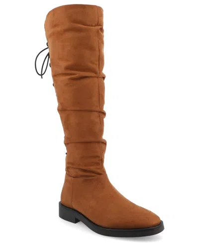 JOURNEE COLLECTION WOMEN'S MIRINDA WIDE CALF ROUCHED STRETCH KNEE HIGH BOOTS
