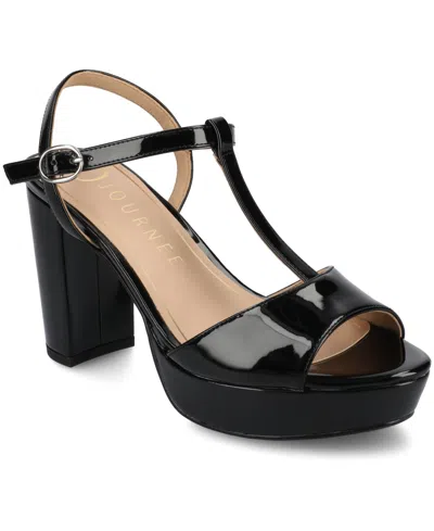 Journee Collection Women's Nalie T-strap Platform Dress Sandals In Black Patent