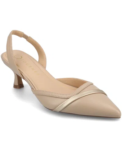 Journee Collection Women's Nellia Slingback Kitten Heel Pumps In Taupe Polyurethane