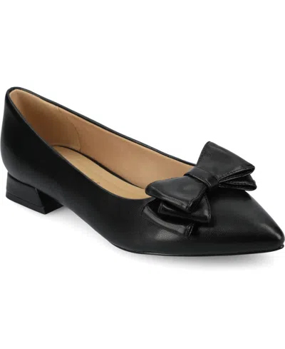 Journee Collection Women's Ophelia Bow Low Block Heel Dress Flats In Black