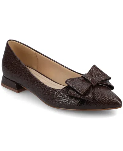 Journee Collection Women's Ophelia Bow Low Block Heel Dress Flats In Brown