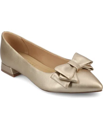 Journee Collection Women's Ophelia Bow Low Block Heel Dress Flats In Champagne