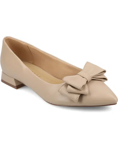Journee Collection Women's Ophelia Bow Low Block Heel Dress Flats In Taupe