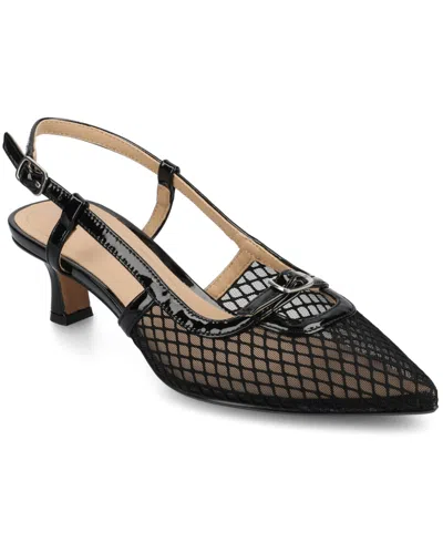 Journee Collection Women's Padma Slingback Kitten Heel Pumps In Mesh,black