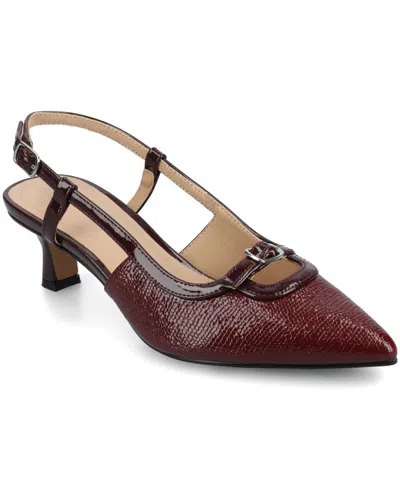 Journee Collection Women's Padma Slingback Kitten Heel Pumps In Burgundy