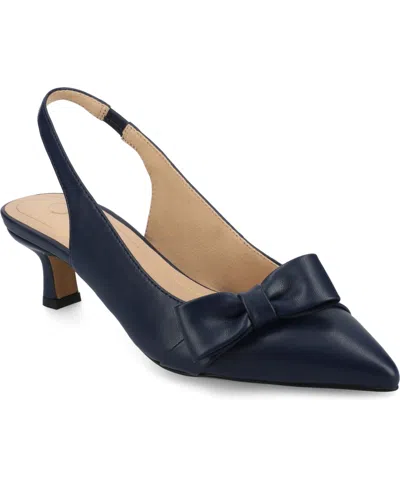 Journee Collection Women's Paloma Bow Kitten Heel Slingback Pumps In Navy