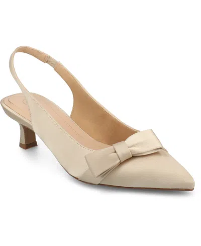 Journee Collection Women's Paloma Bow Kitten Heel Slingback Pumps In Satin,champagne