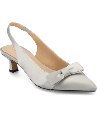 Journee Collection Women's Paloma Bow Kitten Heel Slingback Pumps In Satin,silver