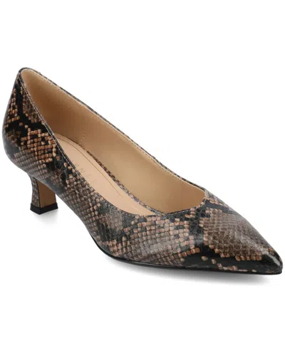 Journee Collection Women's Pammie Pointed Toe Kitten Heel Dress Pumps In Brown