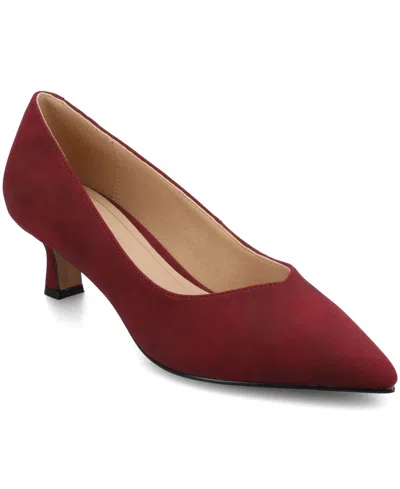 Journee Collection Women's Pammie Pointed Toe Kitten Heel Dress Pumps In Burgundy