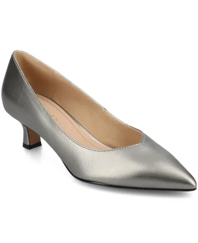 Journee Collection Women's Pammie Pointed Toe Kitten Heel Dress Pumps In Gray