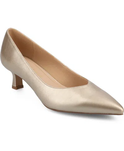 Journee Collection Women's Pammie Pointed Toe Kitten Heel Dress Pumps In Champagne