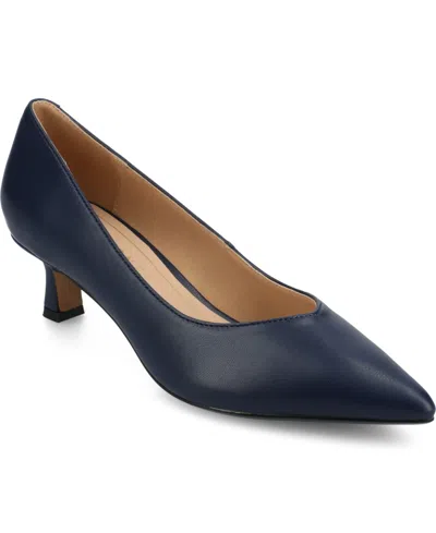 Journee Collection Women's Pammie Pointed Toe Kitten Heel Dress Pumps In Navy