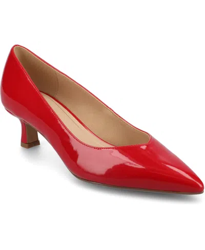 Journee Collection Women's Pammie Pointed Toe Kitten Heel Dress Pumps In Red Patent