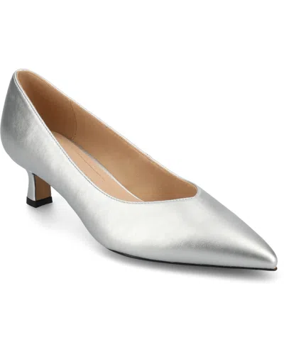 Journee Collection Women's Pammie Pointed Toe Kitten Heel Dress Pumps In Silver