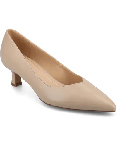 Journee Collection Women's Pammie Pointed Toe Kitten Heel Dress Pumps In Taupe