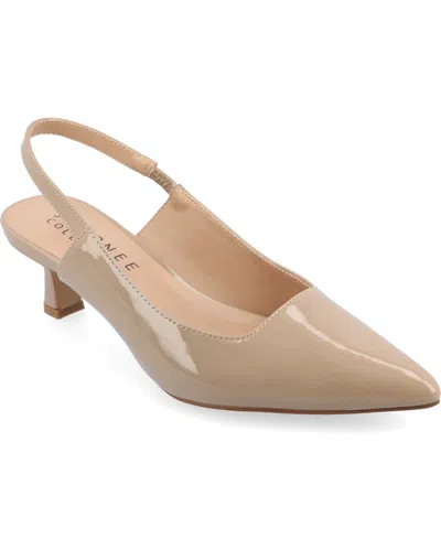 Journee Collection Women's Paulina Wide Width Kitten Heel Slingback Pumps In Taupe Patent
