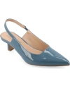 Journee Collection Women's Paulina Wide Width Kitten Heel Slingback Pumps In Patent,blue Faux Leather- Polyurethane