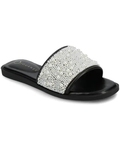 Journee Collection Women's Precly Faux Pearl Single Band Flat Sandals In Black
