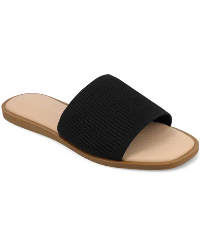 Journee Collection Women's Prisilla Single Band Slide Flat Sandals In Black