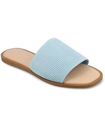 Journee Collection Women's Prisilla Single Band Slide Flat Sandals In Blue