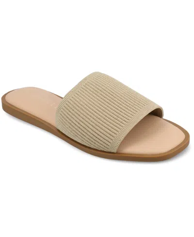 Journee Collection Women's Prisilla Single Band Slide Flat Sandals In Champagne