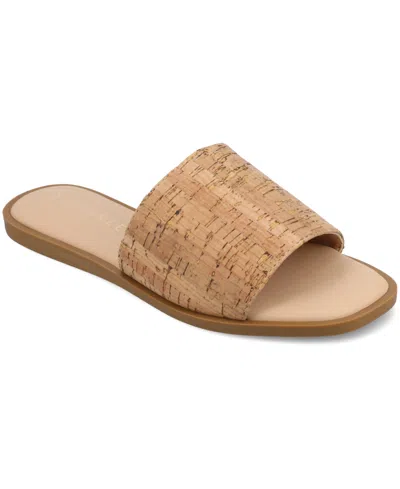 Journee Collection Women's Prisilla Single Band Slide Flat Sandals In Cork
