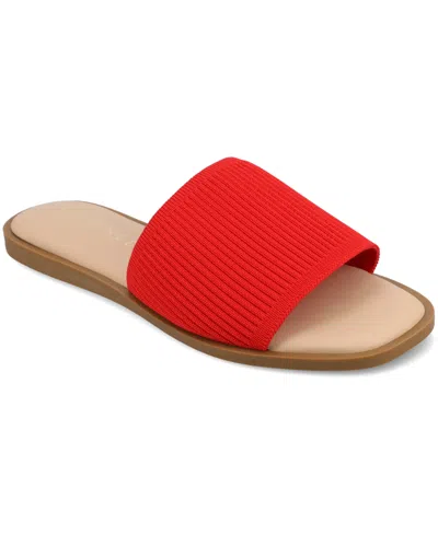 Journee Collection Women's Prisilla Single Band Slide Flat Sandals In Red