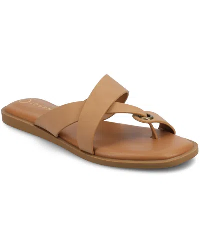 Journee Collection Women's Prizzie Toe Ring Strappy Flat Sandals In Tan
