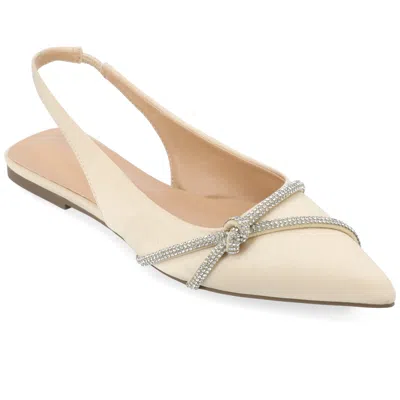 Journee Collection Women's Rebbel Rhinestone Knot Slingback Flats In White