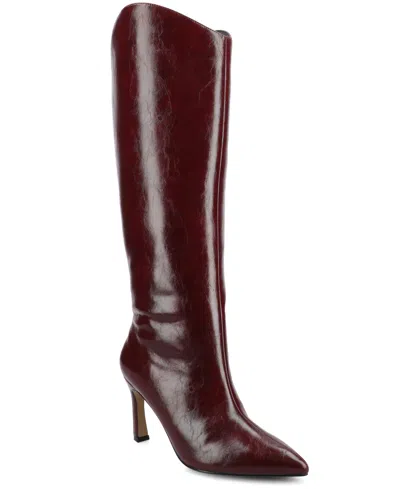 Journee Collection Women's Rehela Pointed Toe Stiletto Wide Calf Knee High Dress Boots In Burgundy