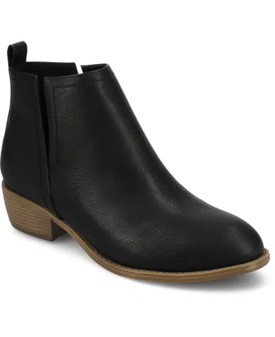 Journee Collection Women's Rimi Notched Ankle Stacked Heel Booties In Black Polyurethane