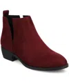 Journee Collection Women's Rimi Notched Ankle Stacked Heel Booties In Burgundy