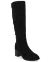 Journee Collection Women's Romilly Round Toe Block Heel Knee High Boots In Black Suede