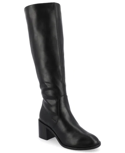JOURNEE COLLECTION WOMEN'S ROMILLY WIDE WIDTH ROUND TOE BLOCK HEEL KNEE HIGH BOOTS