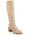 Journee Collection Women's Romilly Wide Width Round Toe Block Heel Knee High Boots In Tan