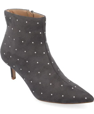 JOURNEE COLLECTION WOMEN'S ROSSIA STUD EMBELLISHED POINTED TOE KITTEN HEEL DRESS BOOTIES