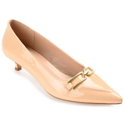 Journee Collection Women's Rumi Kitten Heel Loafer Pointed Toe Pumps In Neutral