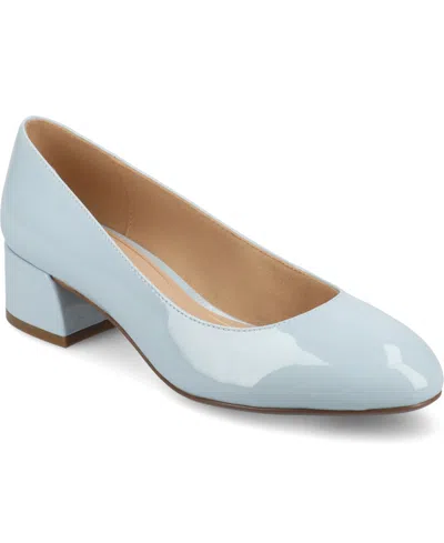 Journee Collection Women's Saarii Round Toe Block Heel Pumps In Blue Patent