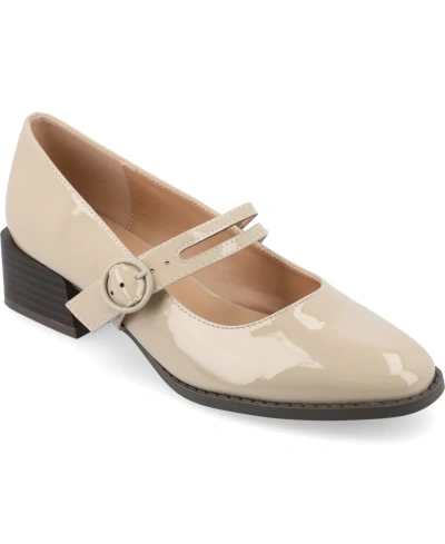 Journee Collection Women's Savvi Mary Jane Flats In Patent,taupe