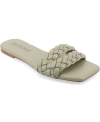 Journee Collection Women's Sawyerr Wide Width Braided Square Toe Sandals In Sage Faux Leather- Polyurethane