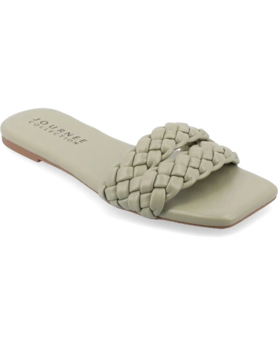 Journee Collection Women's Sawyerr Wide Width Braided Square Toe Sandals In Sage Faux Leather- Polyurethane