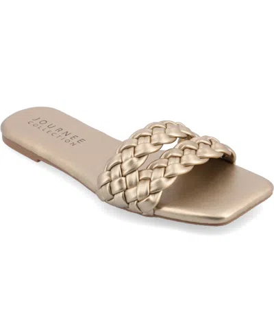 Journee Collection Women's Sawyerr Braided Single Band Flat Sandals In Gold